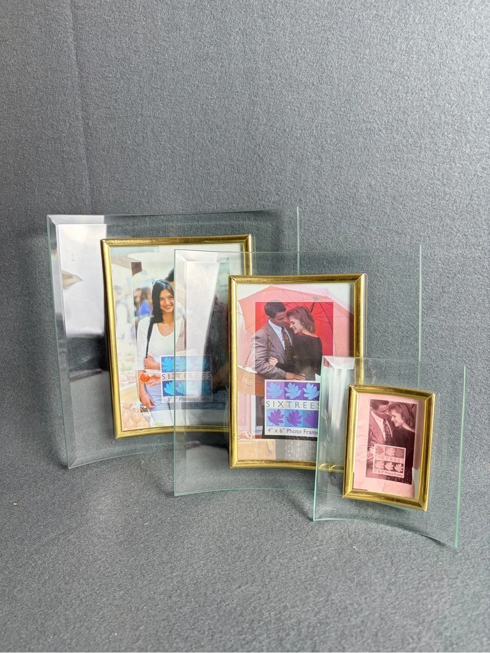 Y2K Sixtrees Radius Group Set Of 3 Beveled Glass Photo Frame Set Brass Trim New